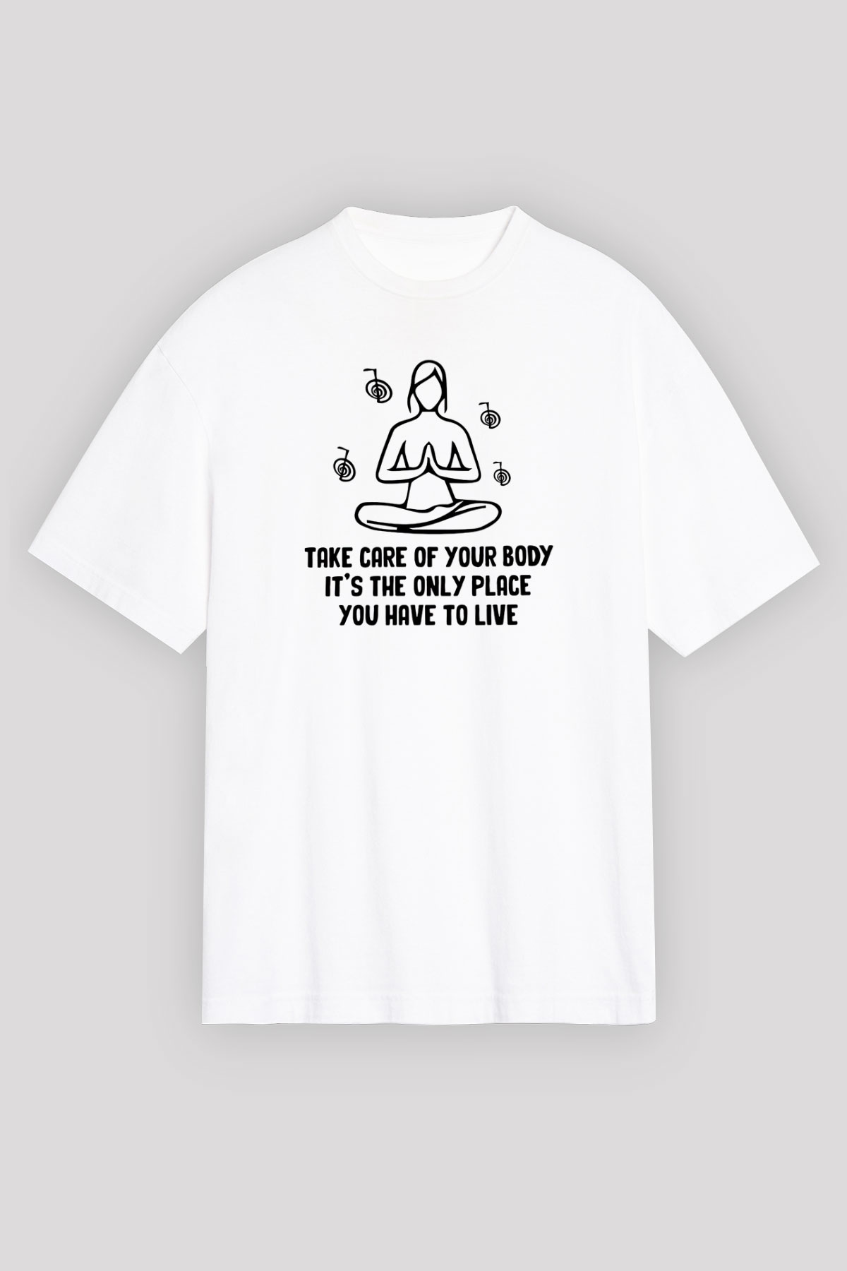 Yoga Baskılı Unisex Beyaz Oversize Tişört - Tshirt