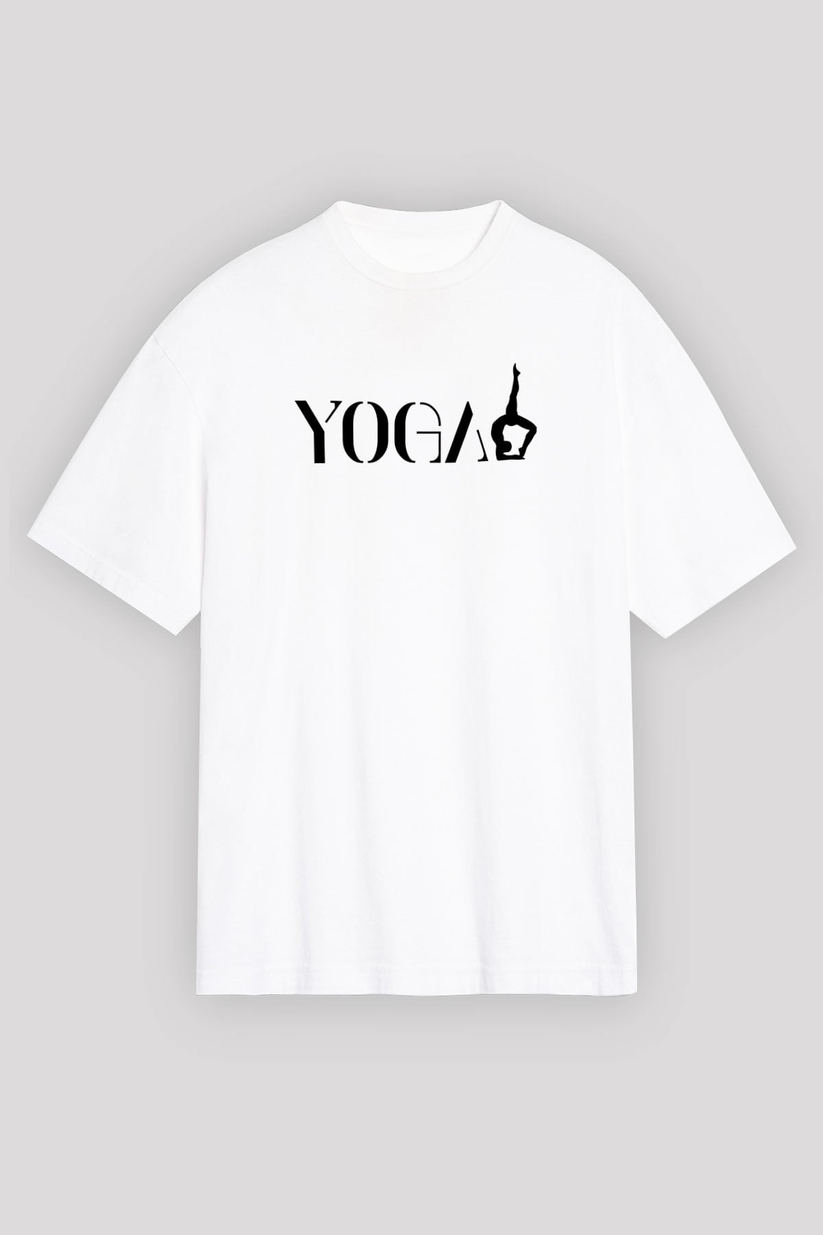 Yoga Baskılı Unisex Beyaz Oversize Tişört - Tshirt