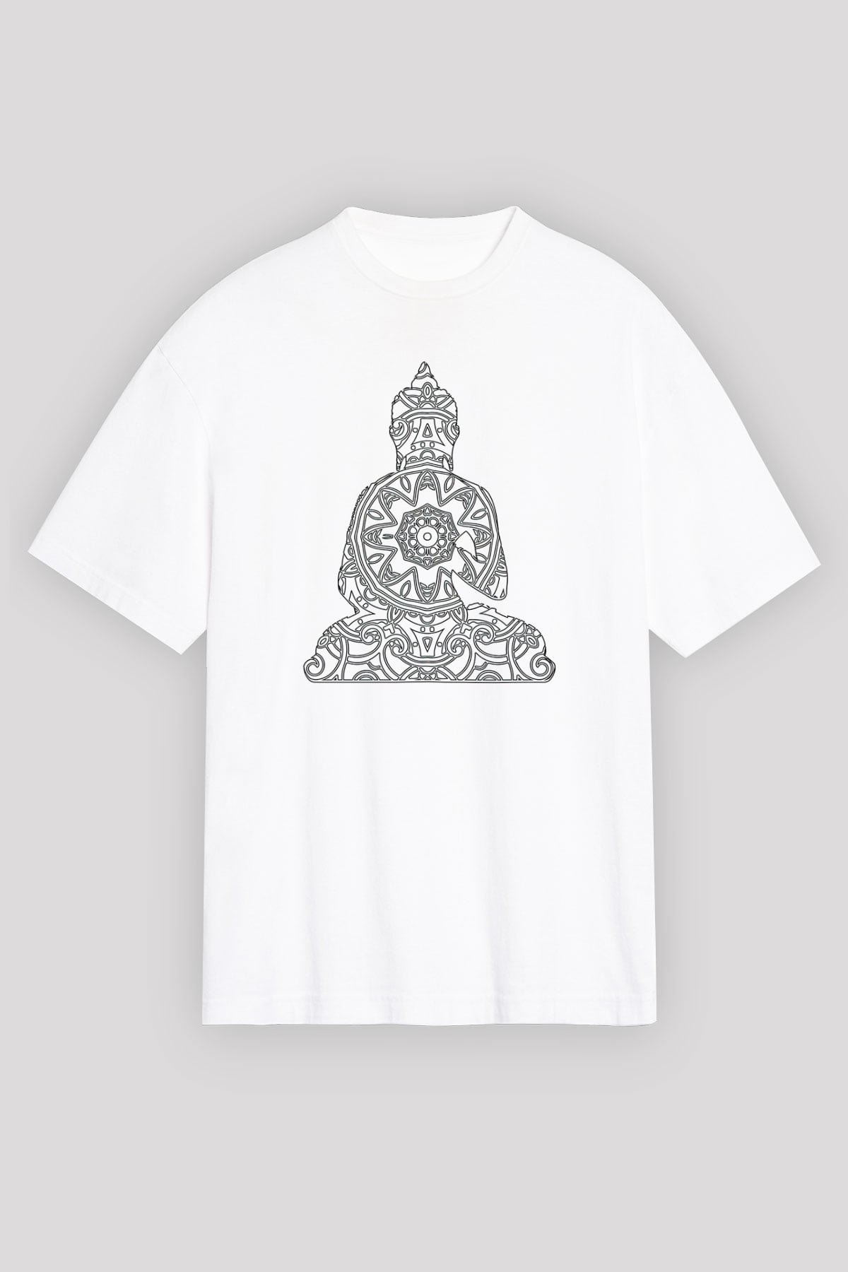Yoga Baskılı Unisex Beyaz Oversize Tişört - Tshirt