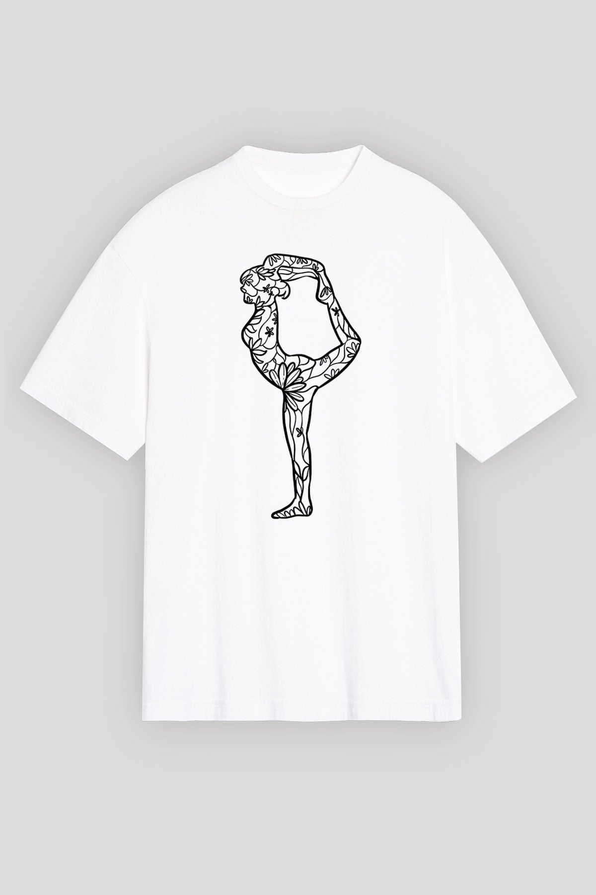 Yoga Baskılı Unisex Beyaz Oversize Tişört - Tshirt