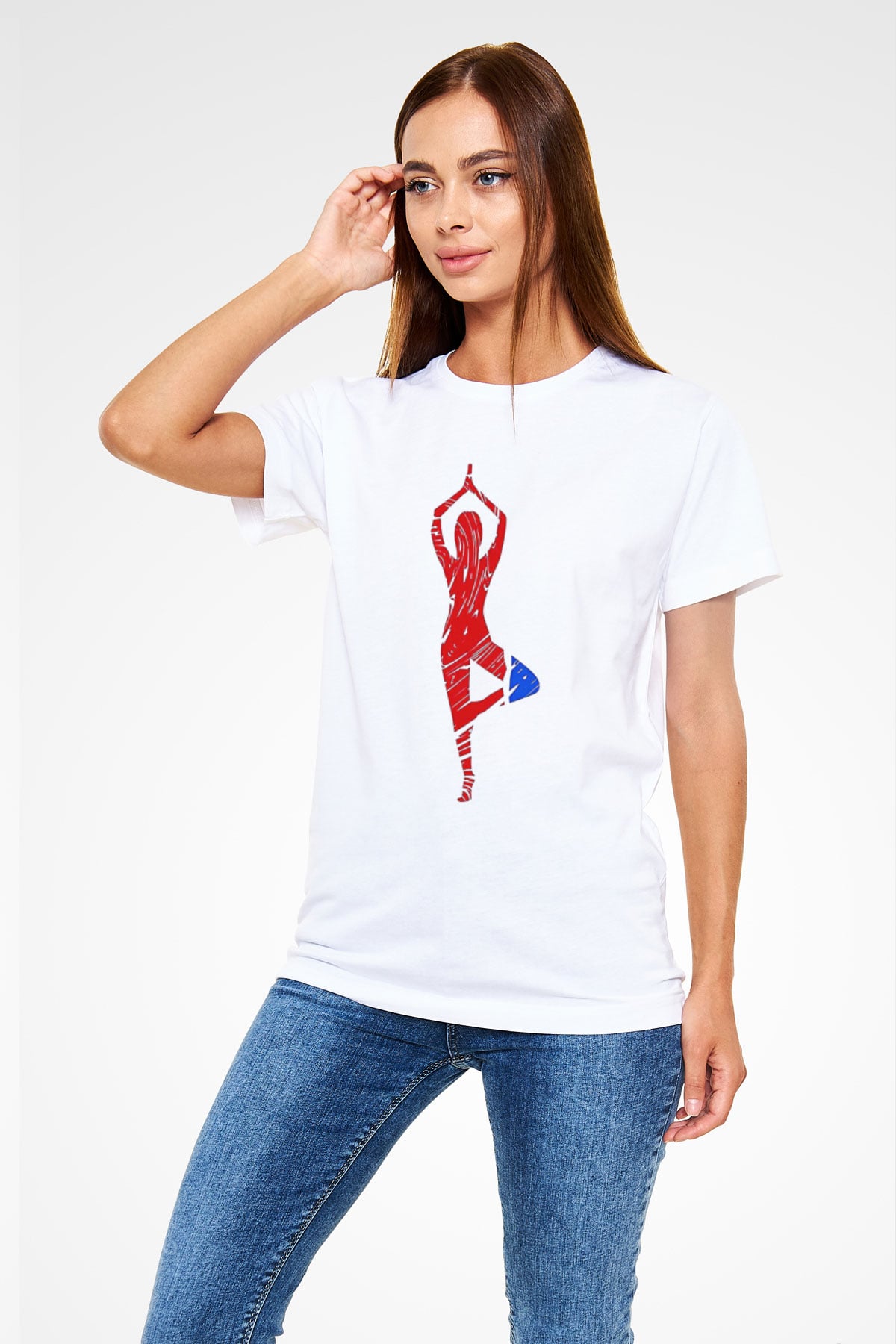 Yoga Baskılı Unisex Beyaz Tişört - Tshirt