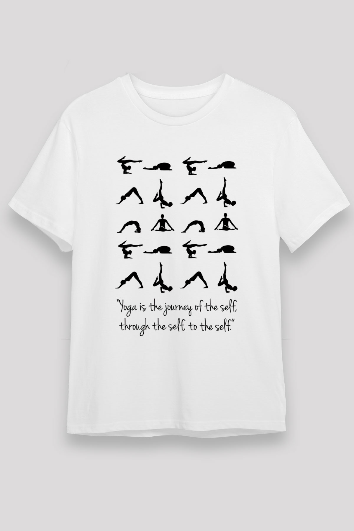 Yoga Baskılı Unisex Beyaz Tişört - Tshirt