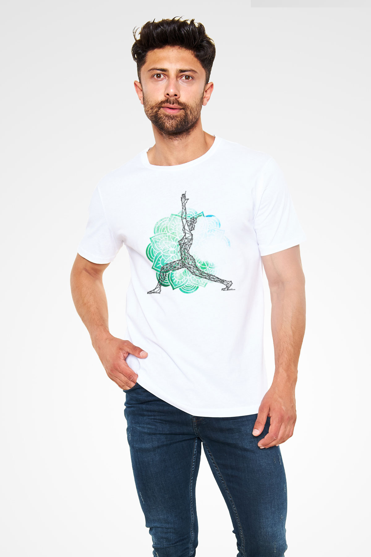 Yoga Baskılı Unisex Beyaz Tişört - Tshirt