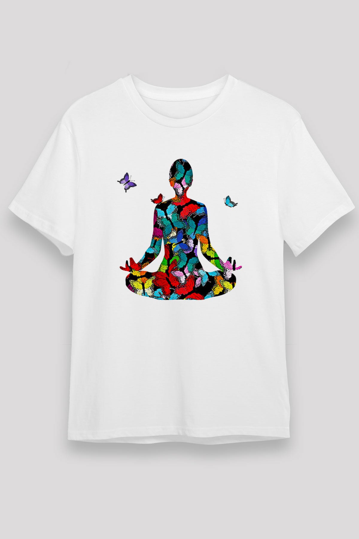 Yoga Baskılı Unisex Beyaz Tişört - Tshirt