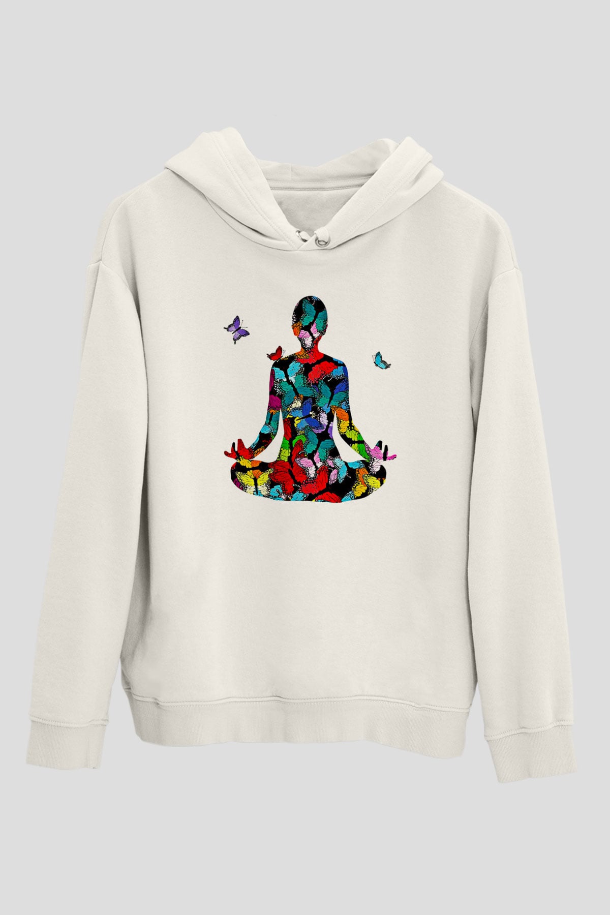Yoga Baskılı Unisex Ekru Hoodie