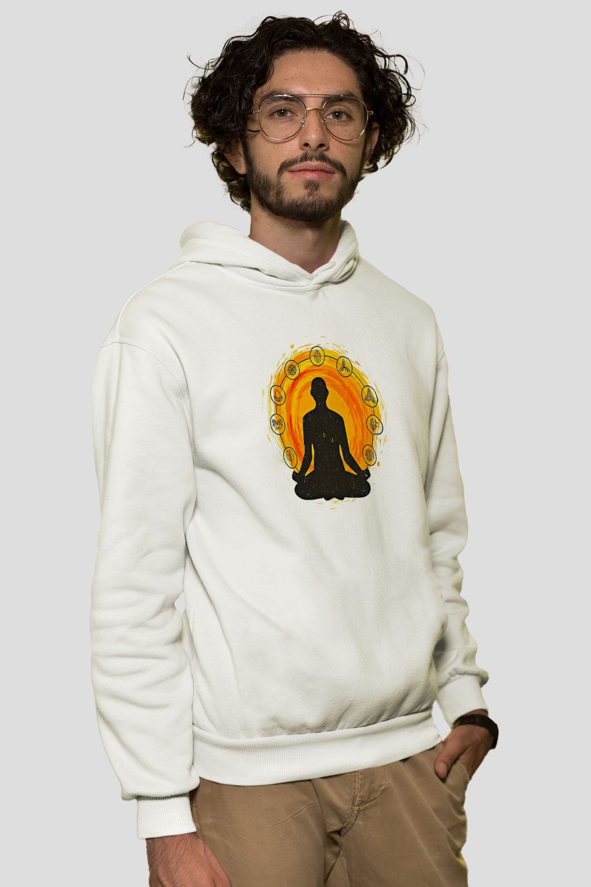 Yoga Baskılı Unisex Ekru Hoodie