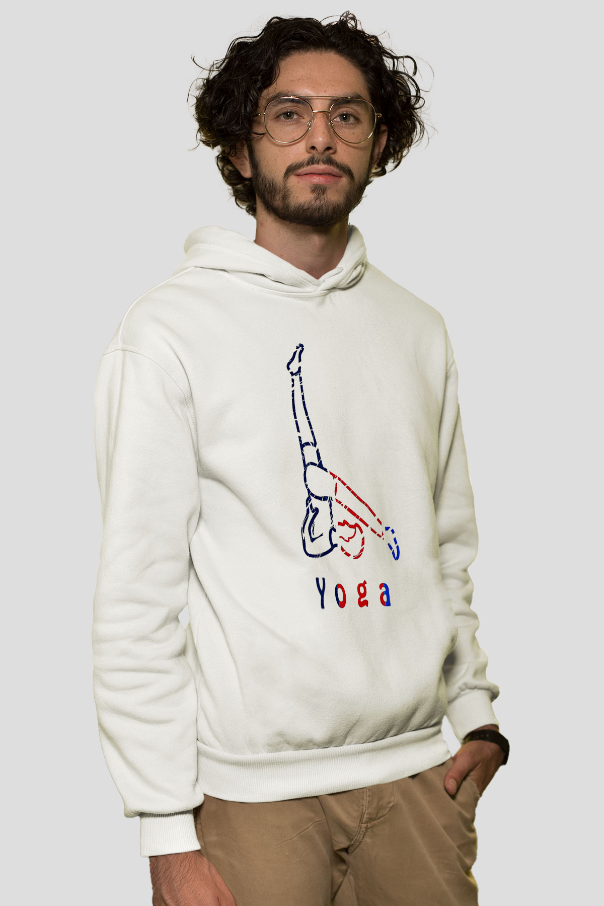 Yoga Baskılı Unisex Ekru Hoodie