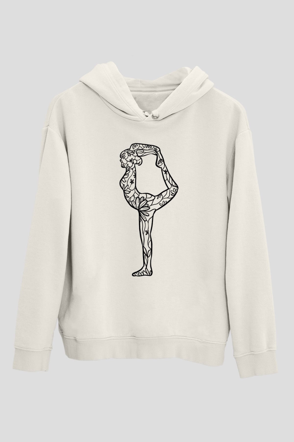 Yoga Baskılı Unisex Ekru Hoodie