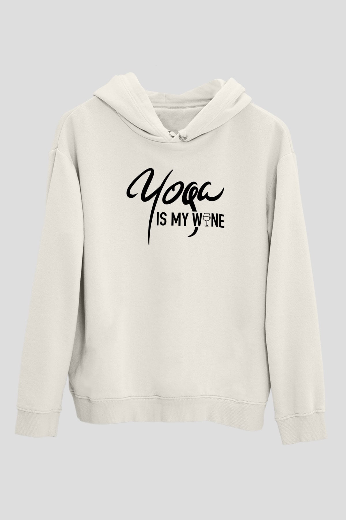 Yoga Baskılı Unisex Ekru Hoodie