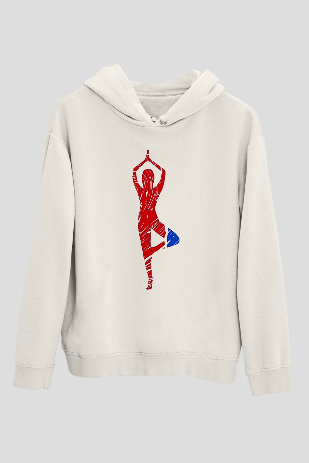 Yoga Baskılı Unisex Ekru Hoodie