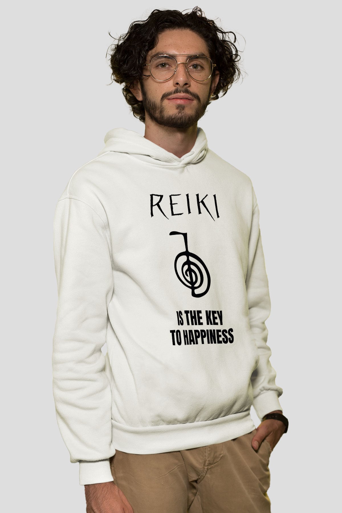 Yoga Baskılı Unisex Ekru Hoodie