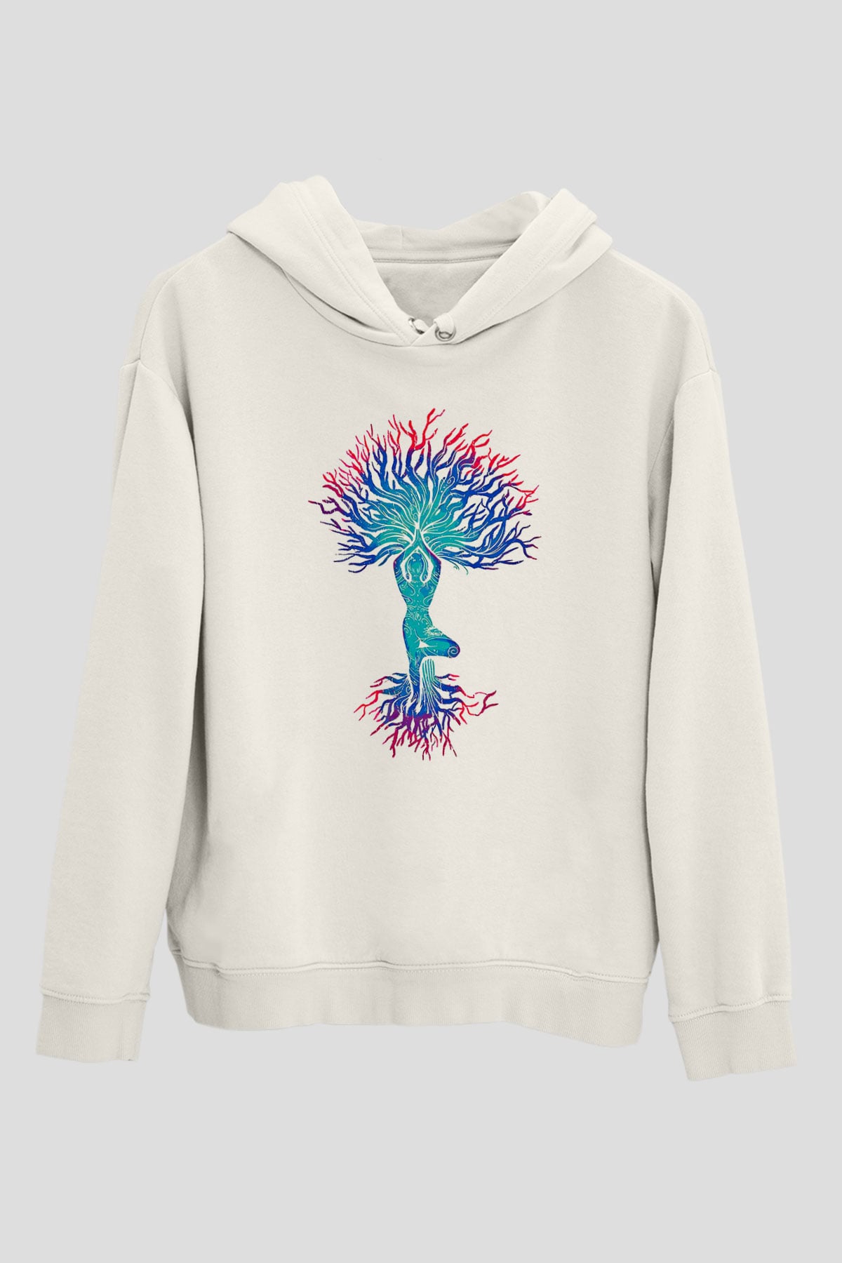 Yoga Baskılı Unisex Ekru Hoodie