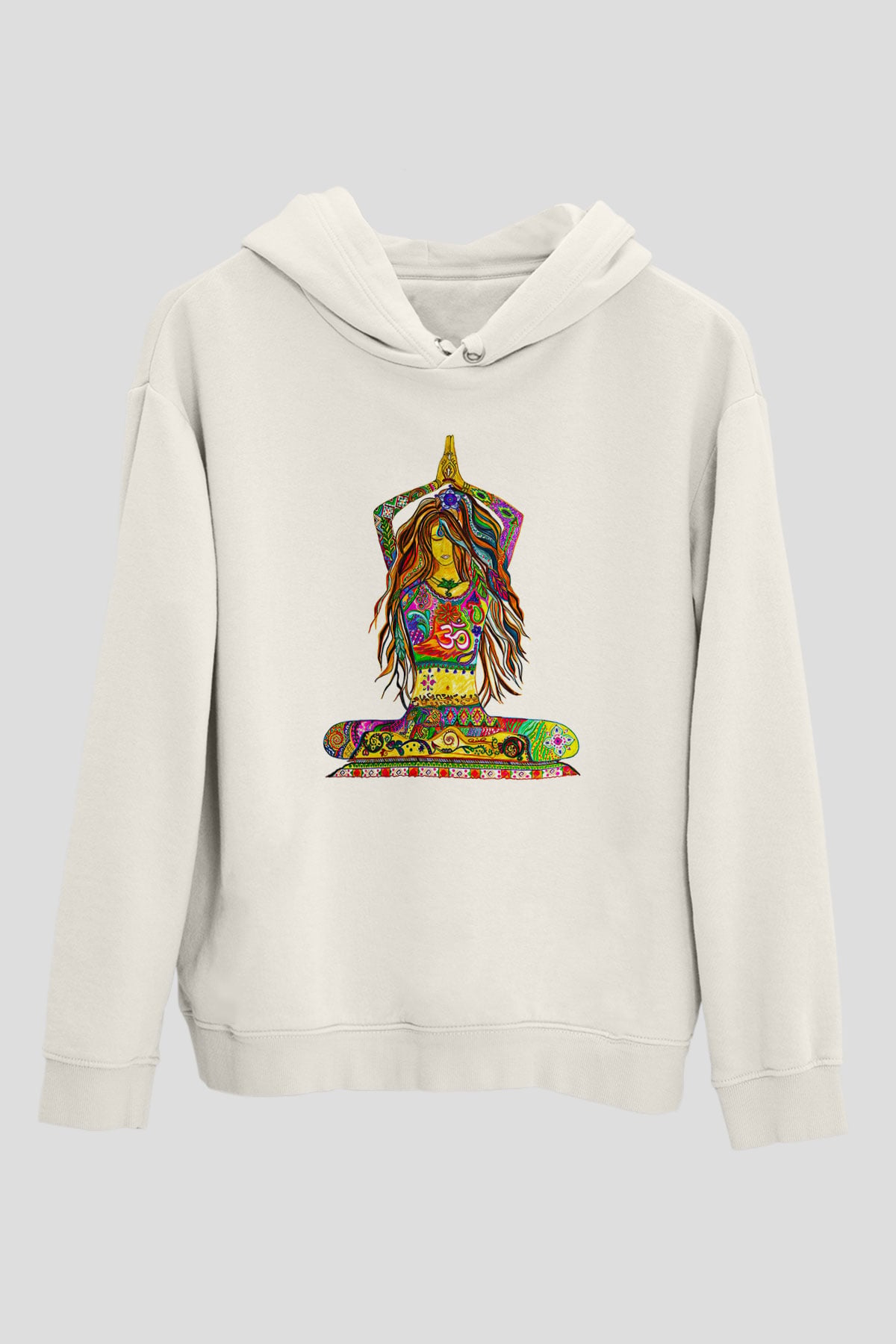 Yoga Baskılı Unisex Ekru Hoodie
