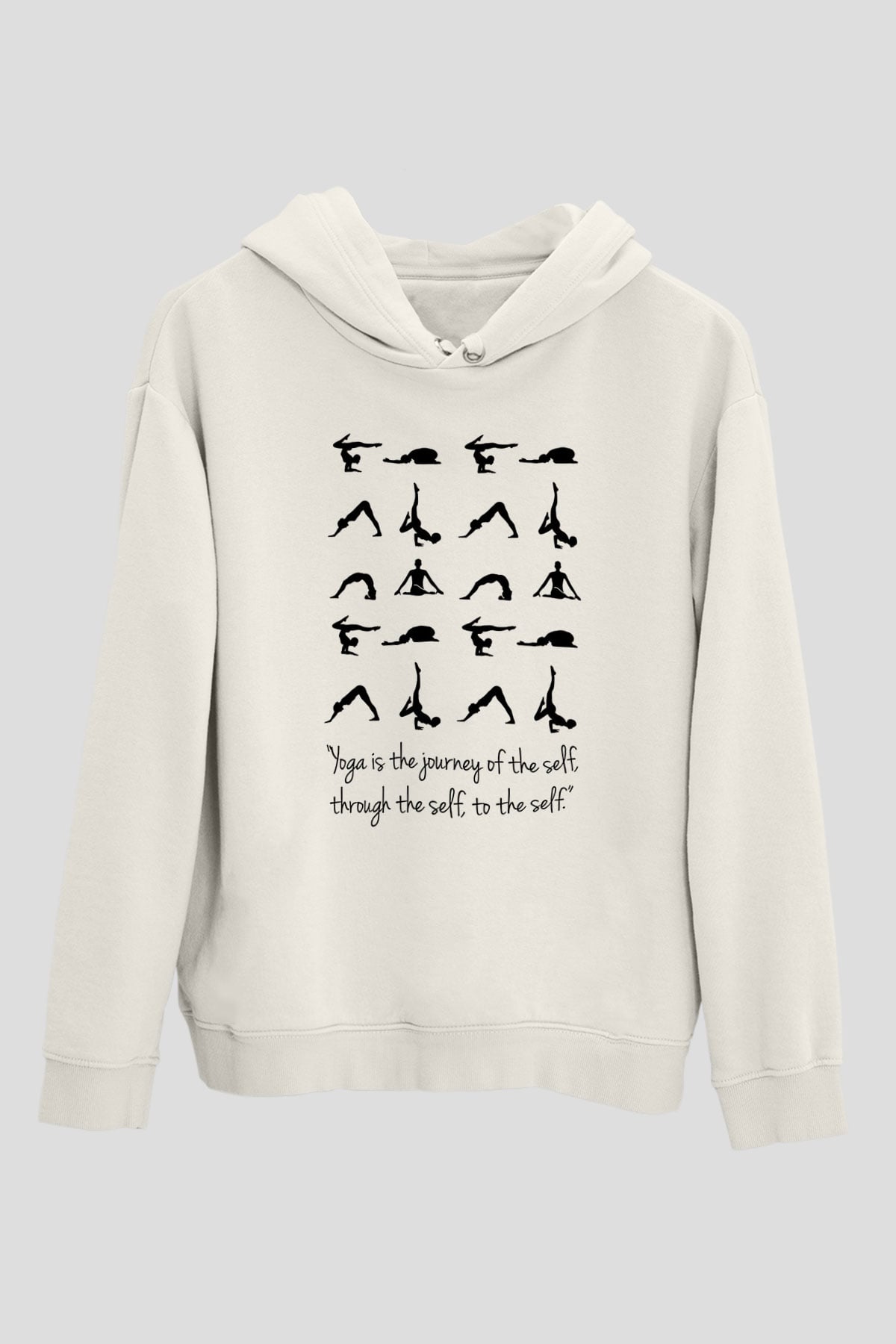 Yoga Baskılı Unisex Ekru Hoodie