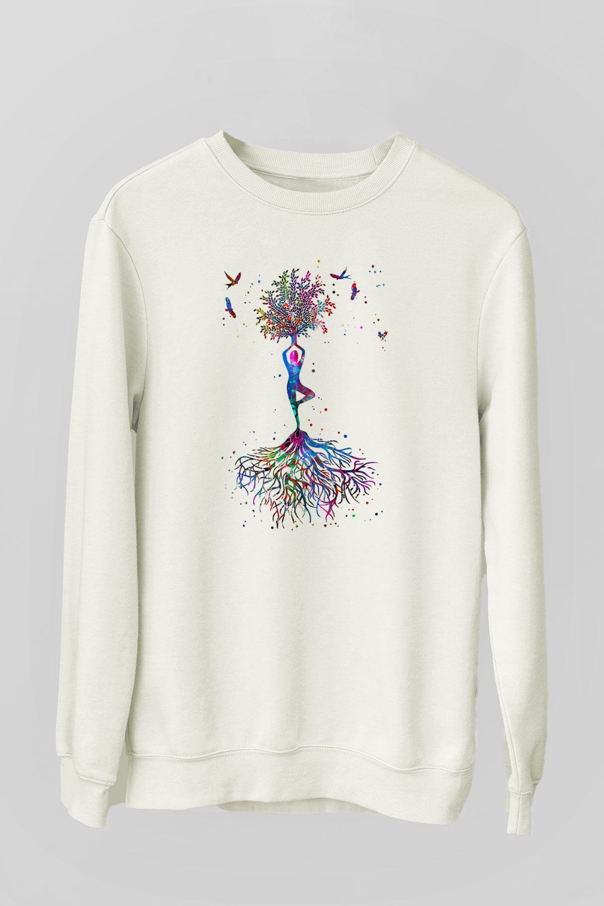 Yoga Baskılı Unisex Ekru Sweatshirt
