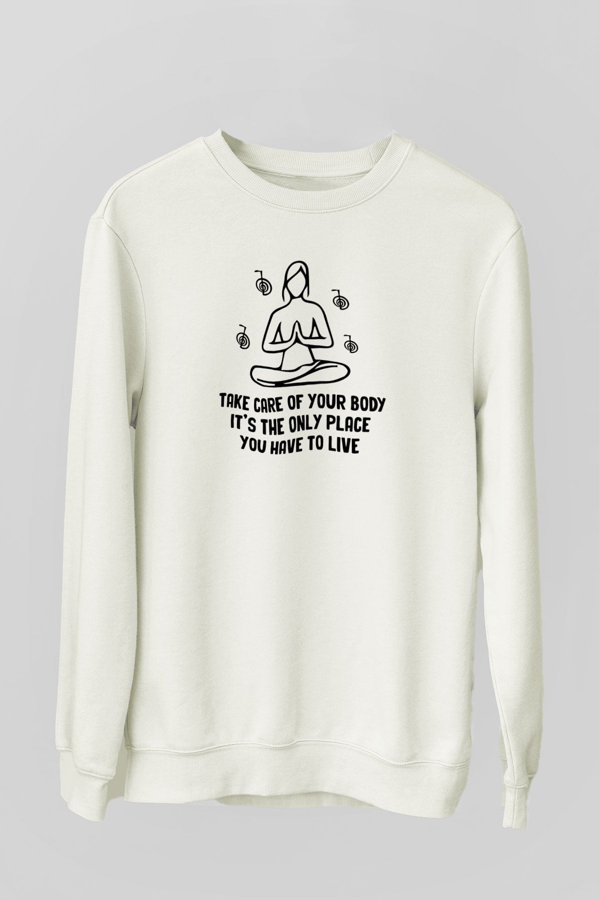 Yoga Baskılı Unisex Ekru Sweatshirt