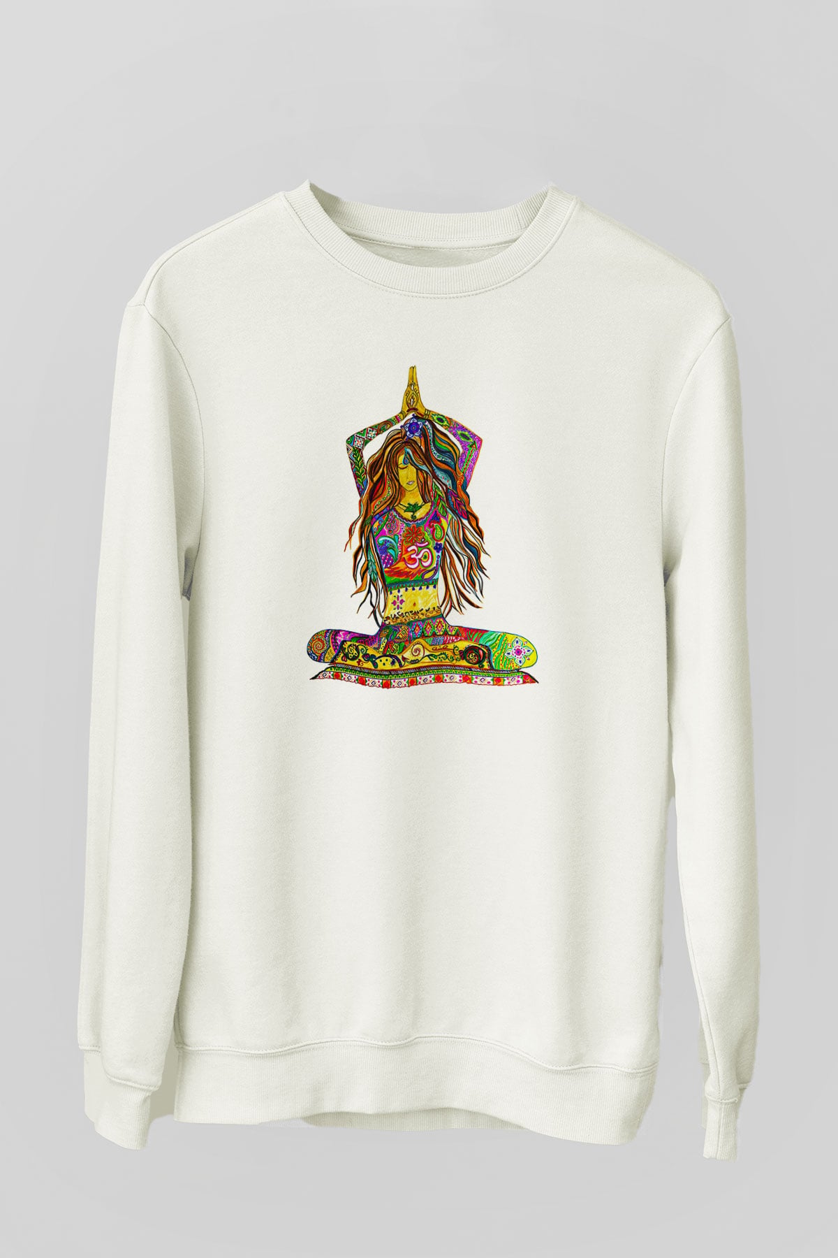 Yoga Baskılı Unisex Ekru Sweatshirt