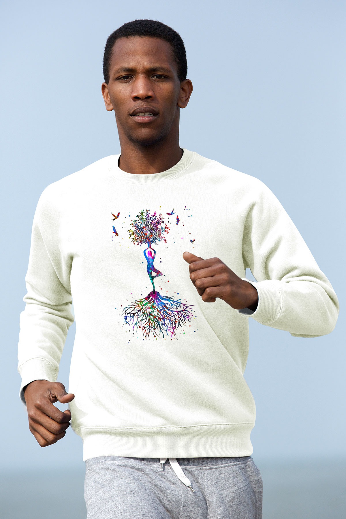 Yoga Baskılı Unisex Ekru Sweatshirt