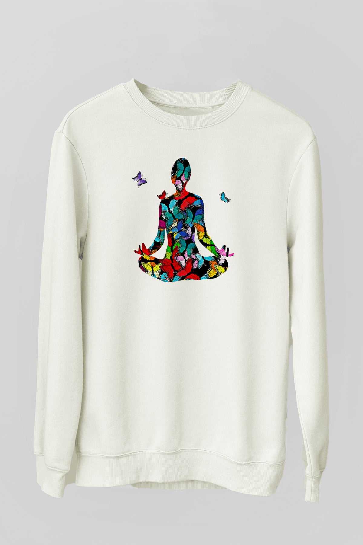 Yoga Baskılı Unisex Ekru Sweatshirt