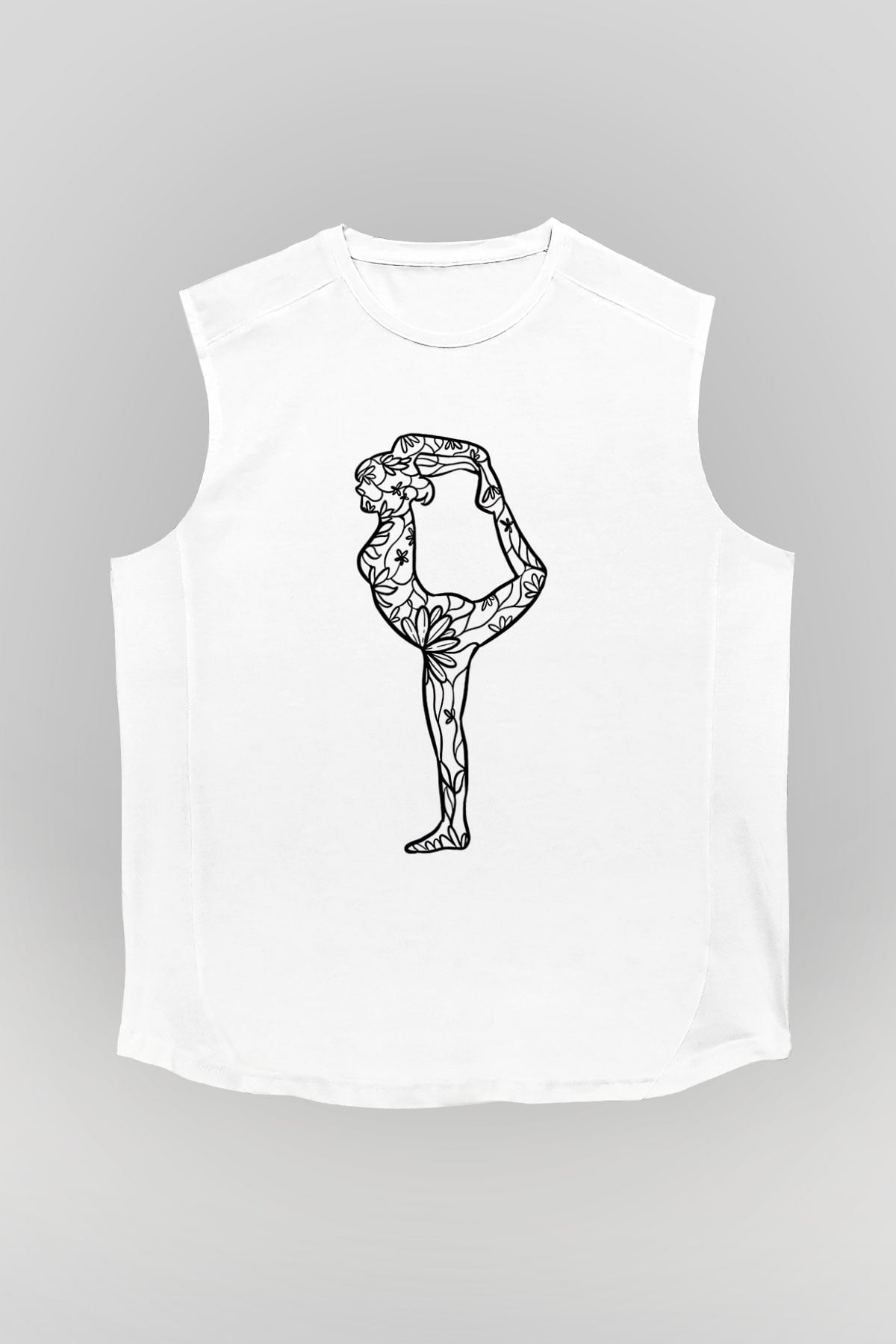 Yoga Baskılı Unisex Kolsuz Beyaz Tişört