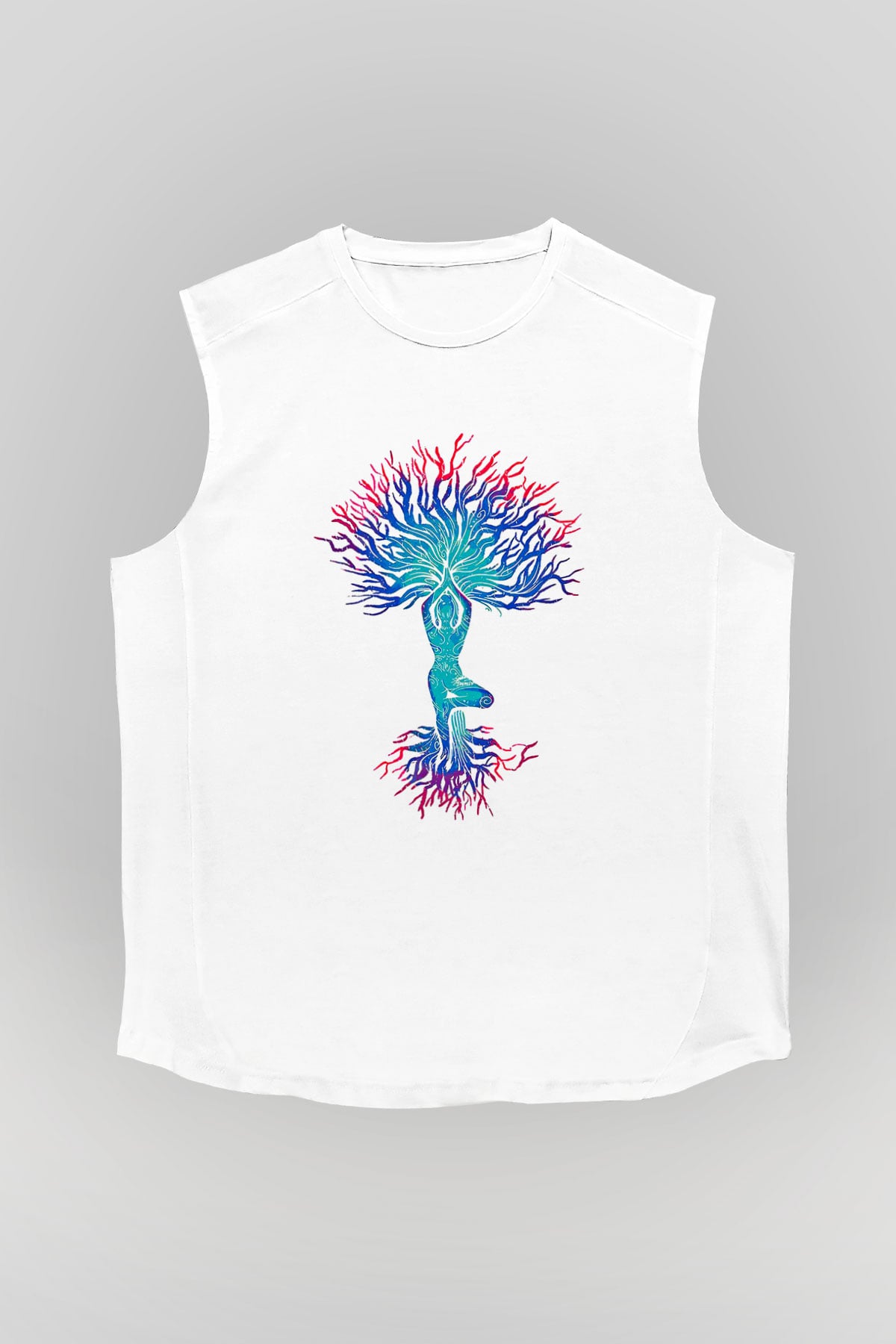 Yoga Baskılı Unisex Kolsuz Beyaz Tişört