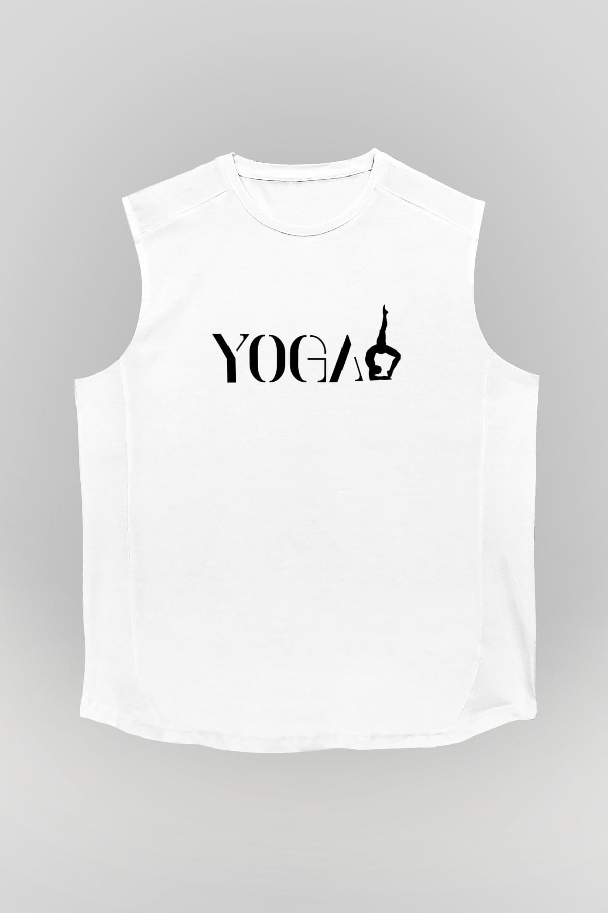 Yoga Baskılı Unisex Kolsuz Beyaz Tişört