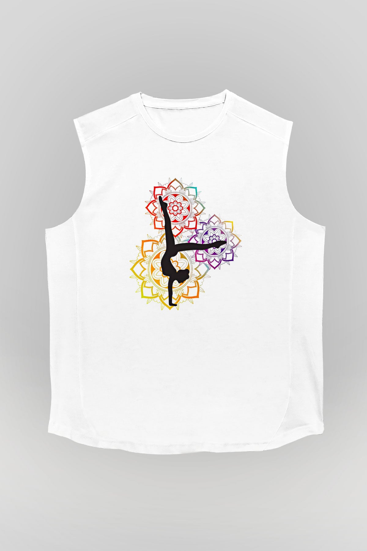 Yoga Baskılı Unisex Kolsuz Beyaz Tişört