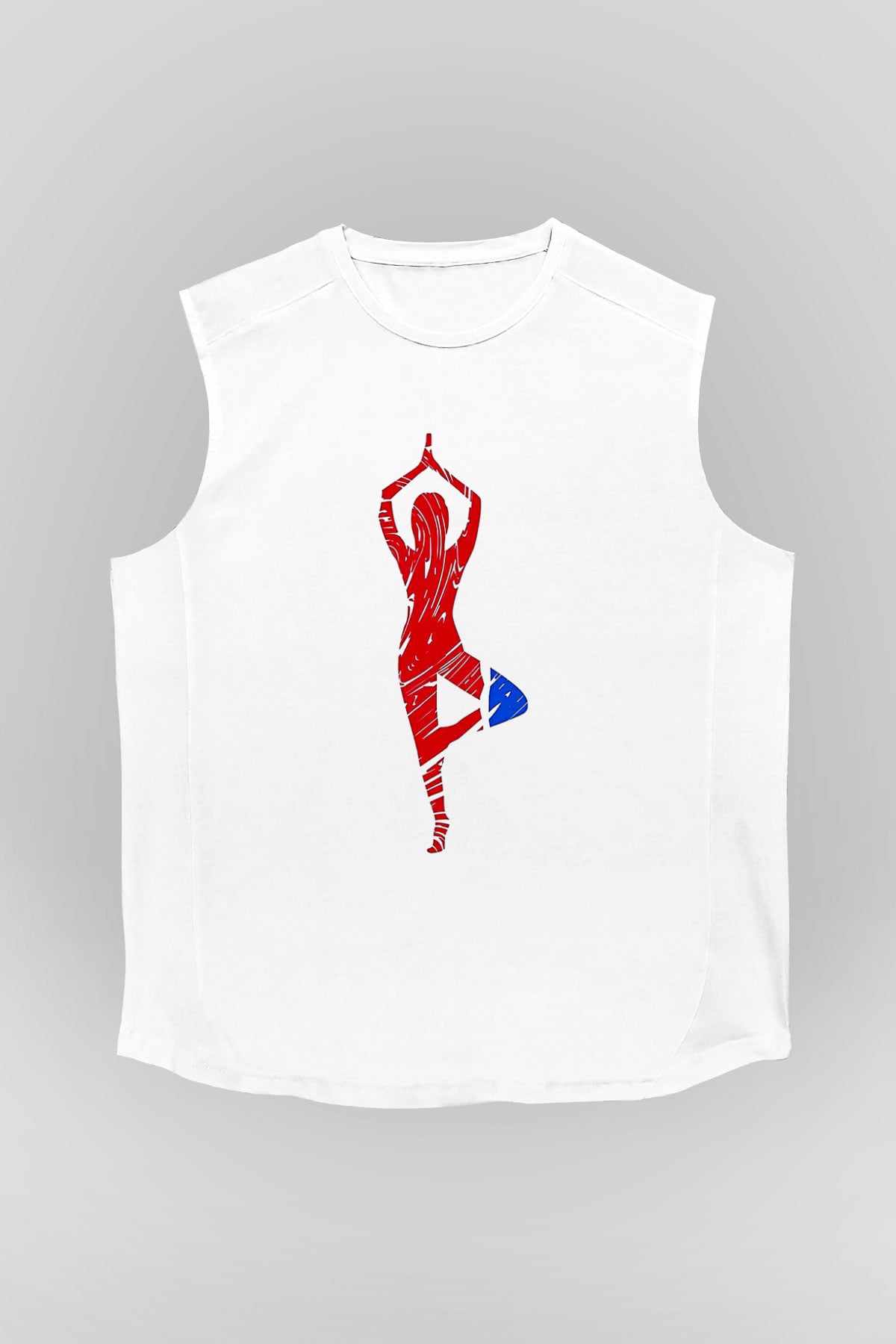 Yoga Baskılı Unisex Kolsuz Beyaz Tişört