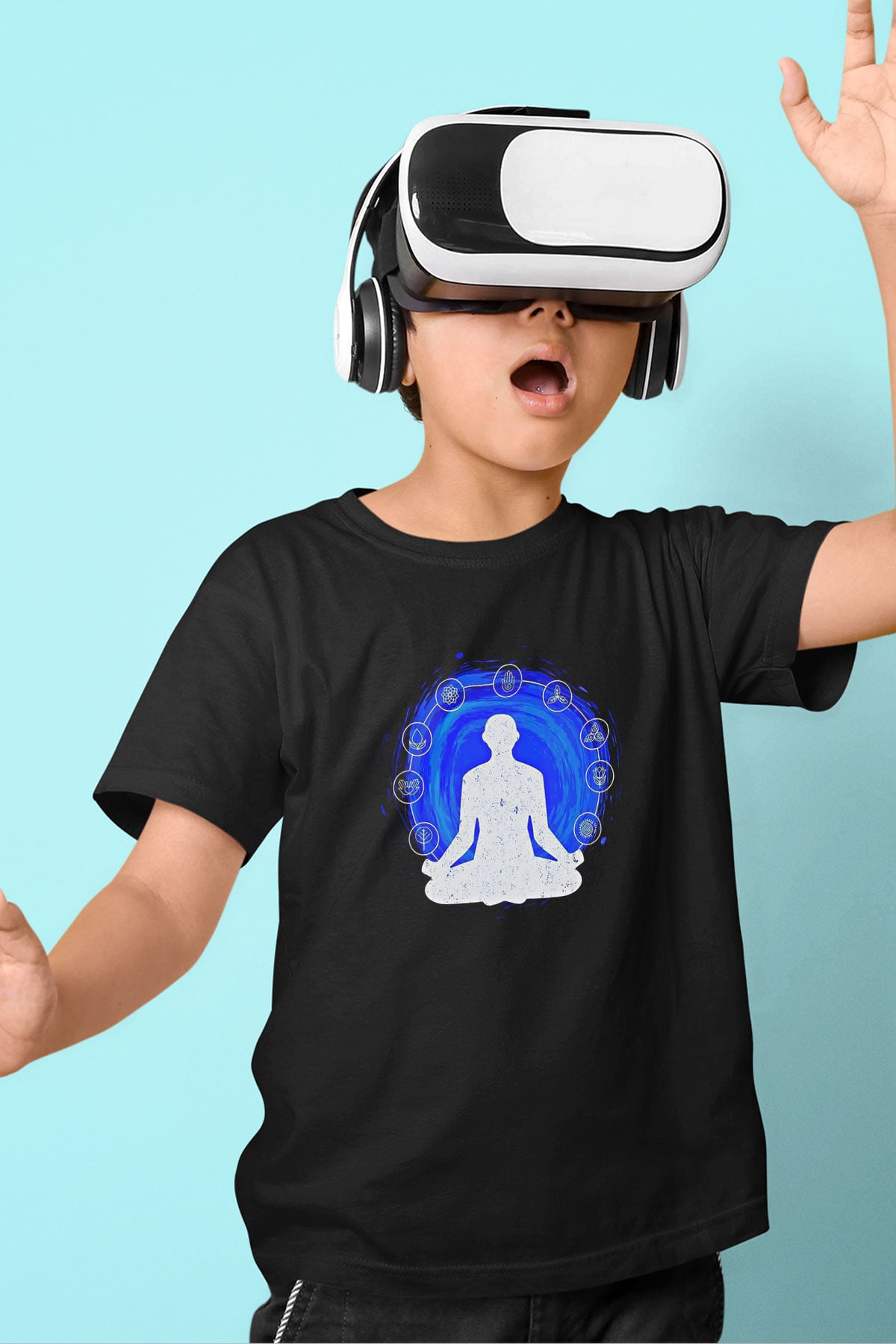 Yoga Baskılı Unisex Siyah Çocuk Tİşörtü - Tshirt