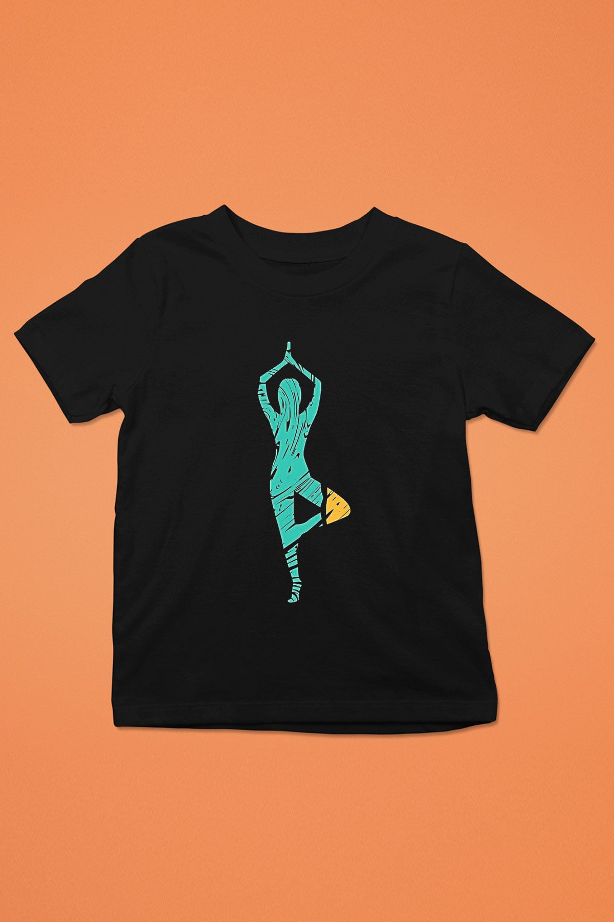 Yoga Baskılı Unisex Siyah Çocuk Tİşörtü - Tshirt