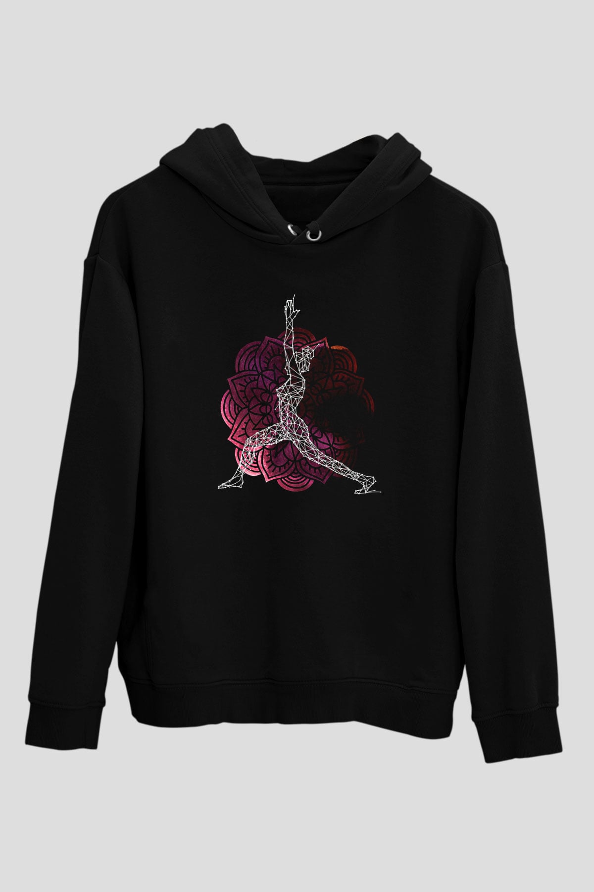 Yoga Baskılı Unisex Siyah Kapüşonlu Sweatshirt