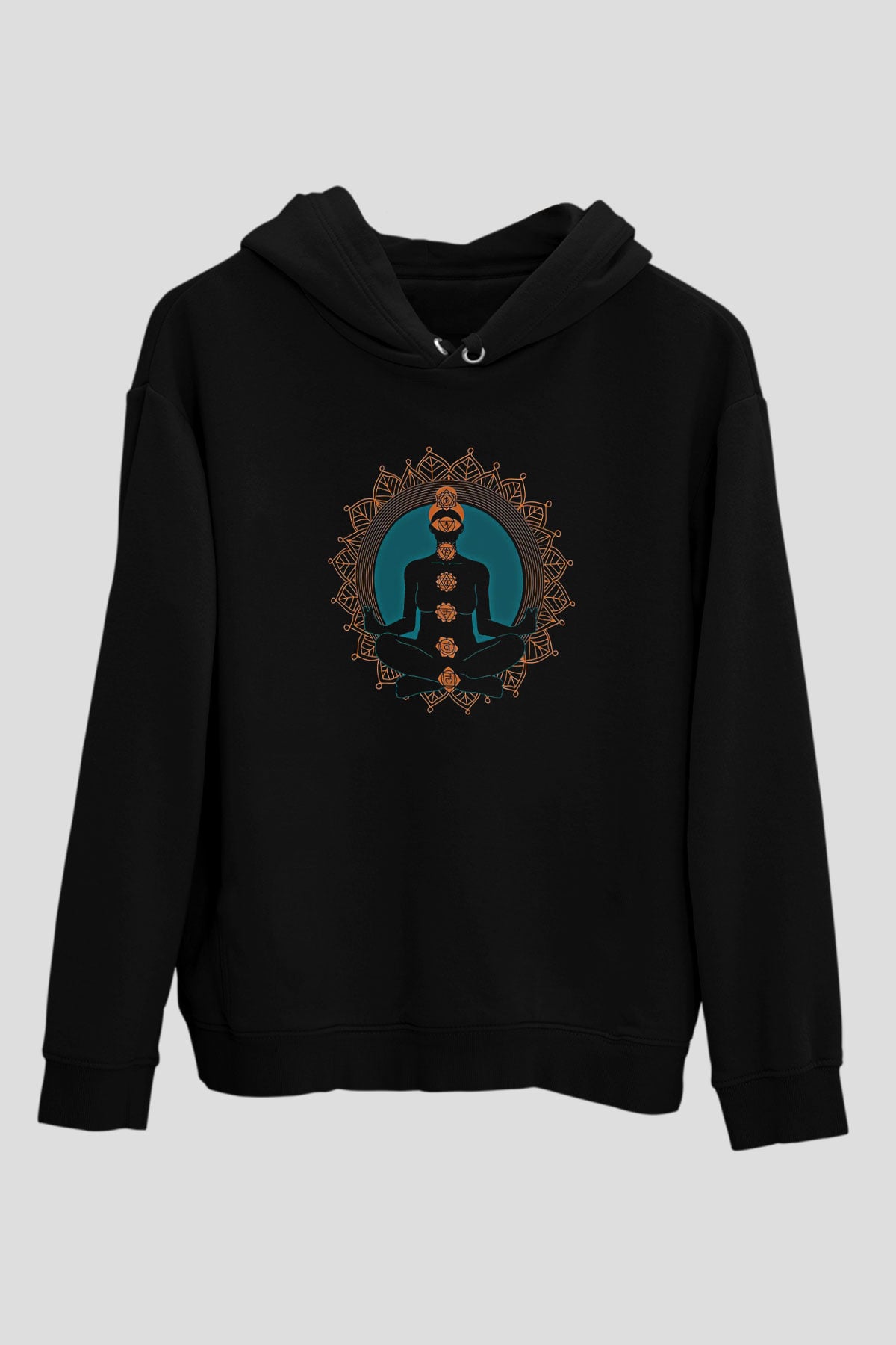 Yoga Baskılı Unisex Siyah Kapüşonlu Sweatshirt
