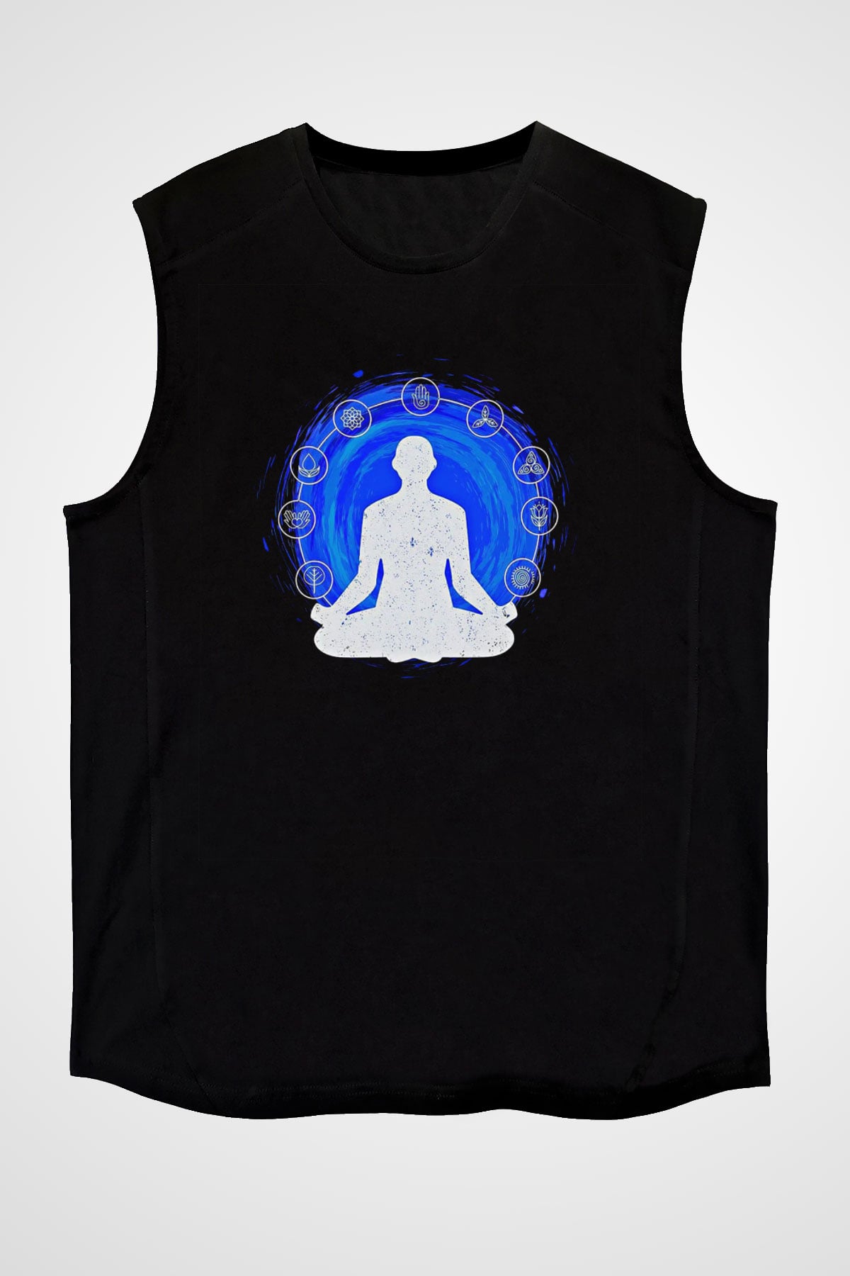 Yoga Baskılı Unisex Siyah Kolsuz Tişört