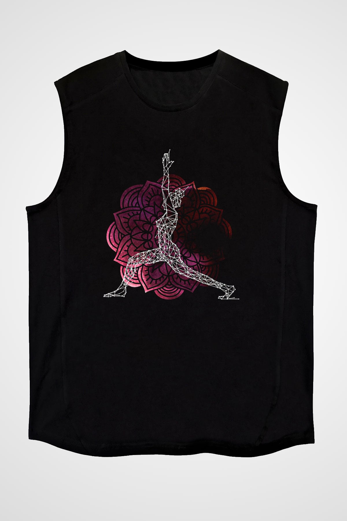 Yoga Baskılı Unisex Siyah Kolsuz Tişört