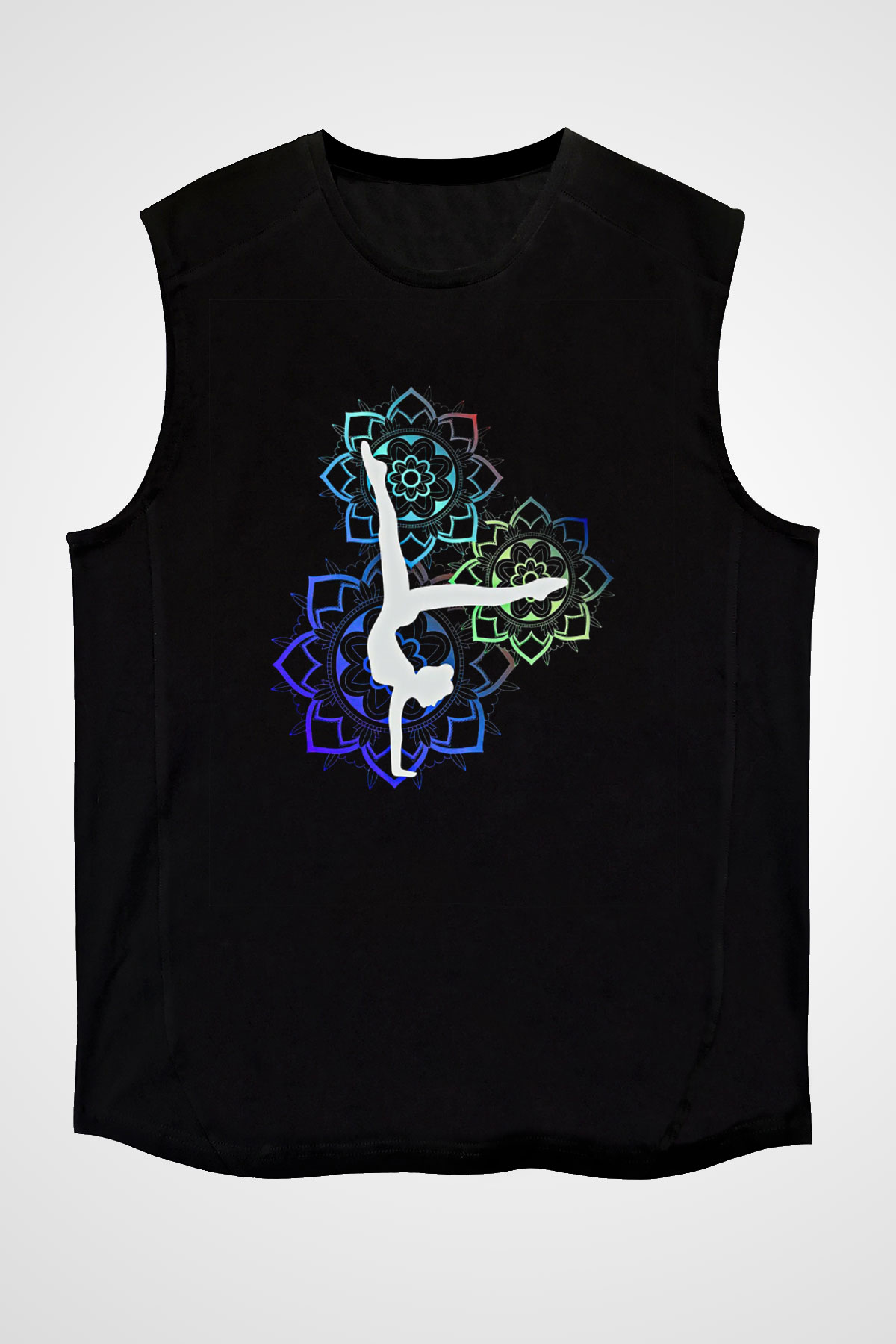 Yoga Baskılı Unisex Siyah Kolsuz Tişört