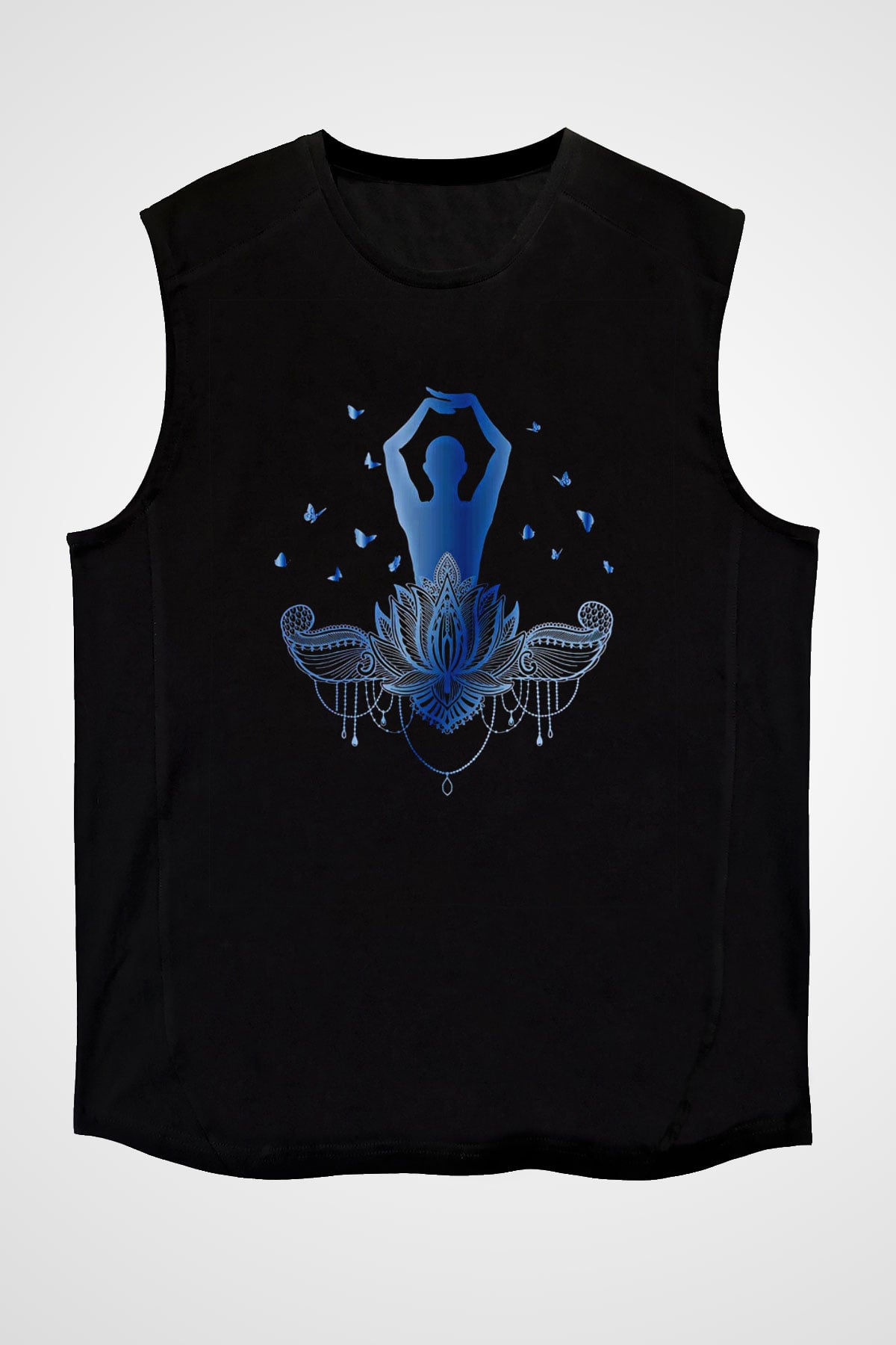 Yoga Baskılı Unisex Siyah Kolsuz Tişört