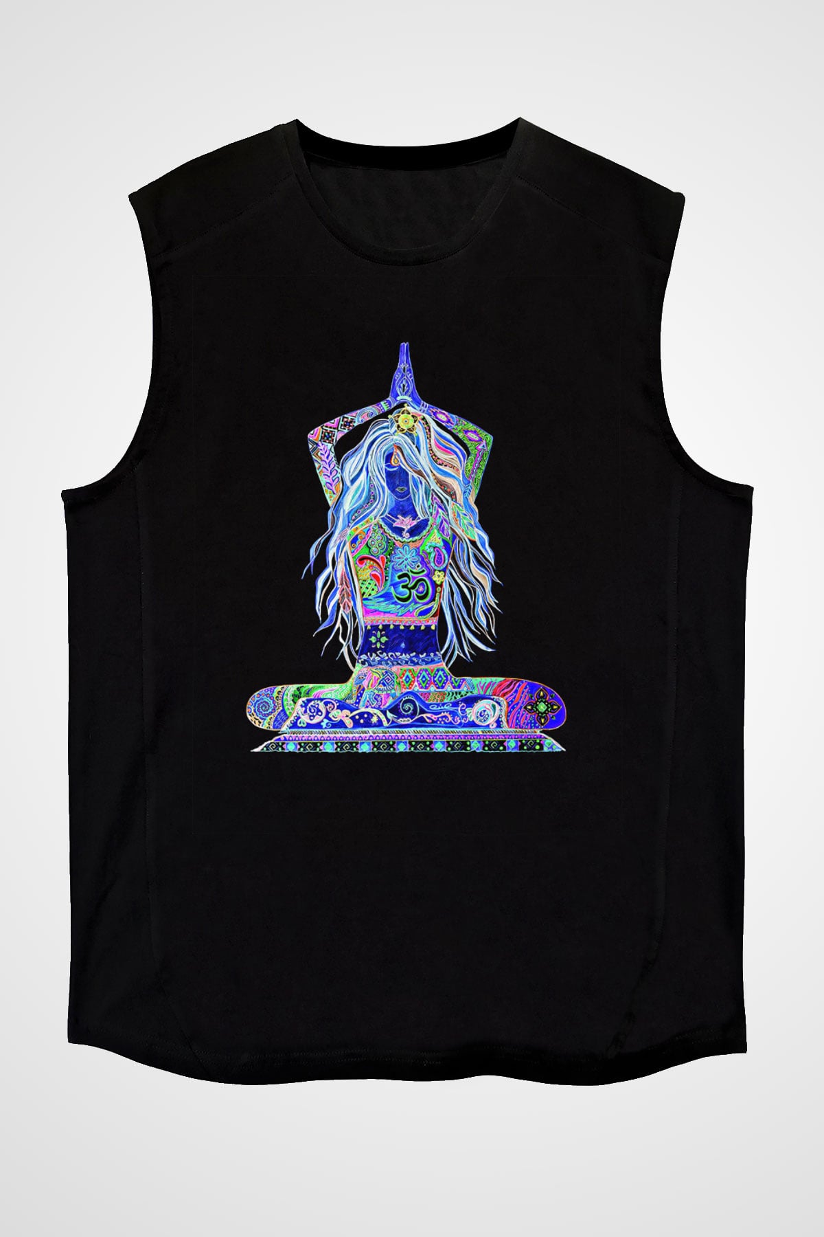 Yoga Baskılı Unisex Siyah Kolsuz Tişört