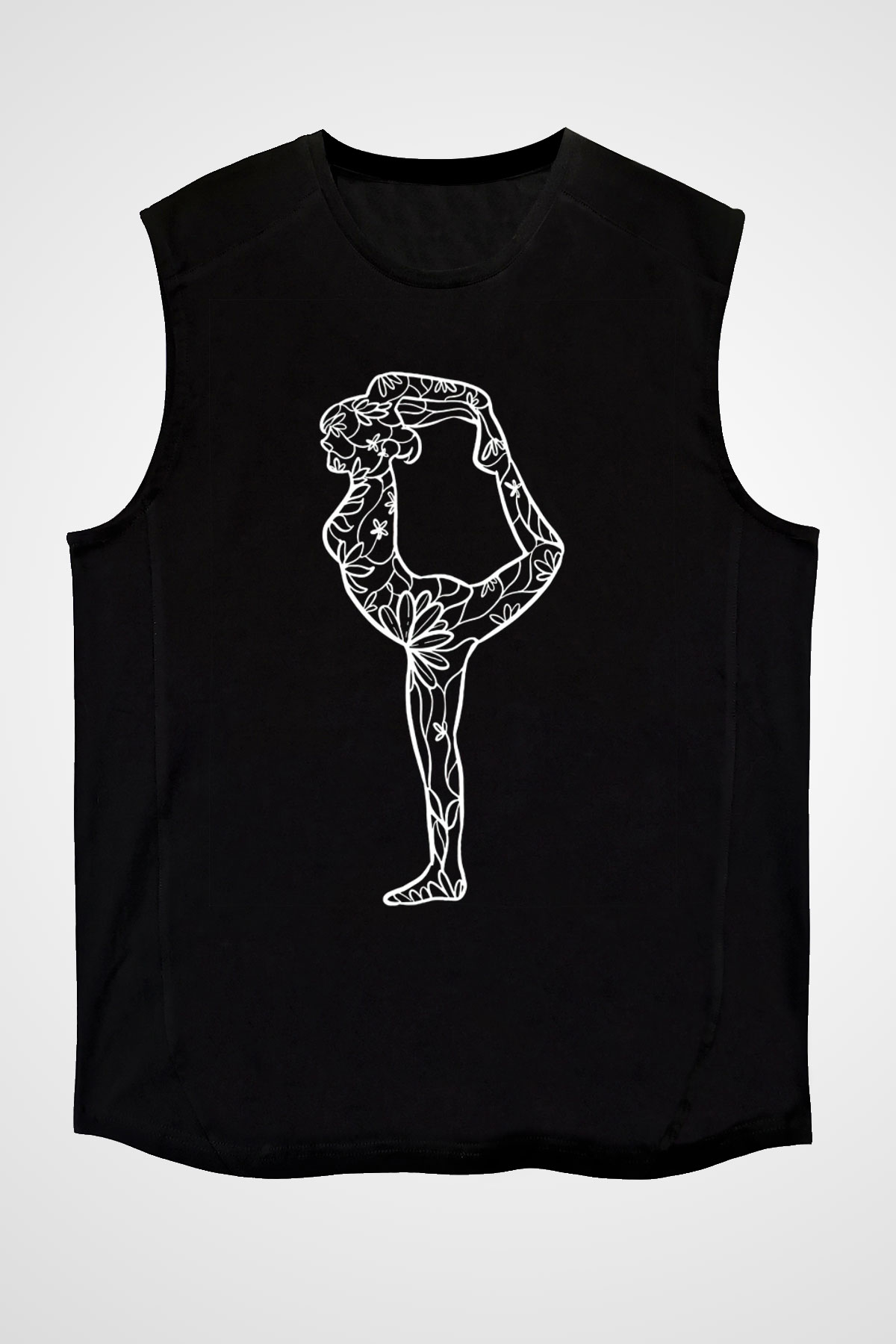Yoga Baskılı Unisex Siyah Kolsuz Tişört