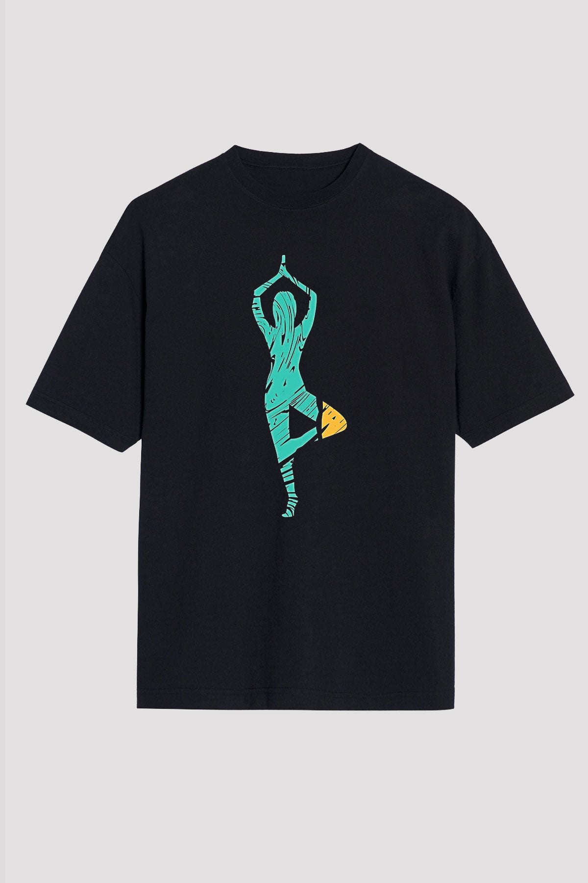 Yoga Baskılı Unisex Siyah Oversize Tişört