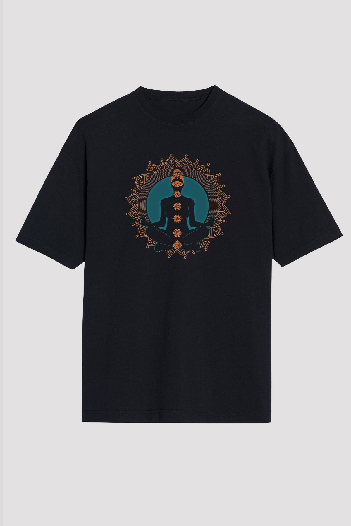 Yoga Baskılı Unisex Siyah Oversize Tişört