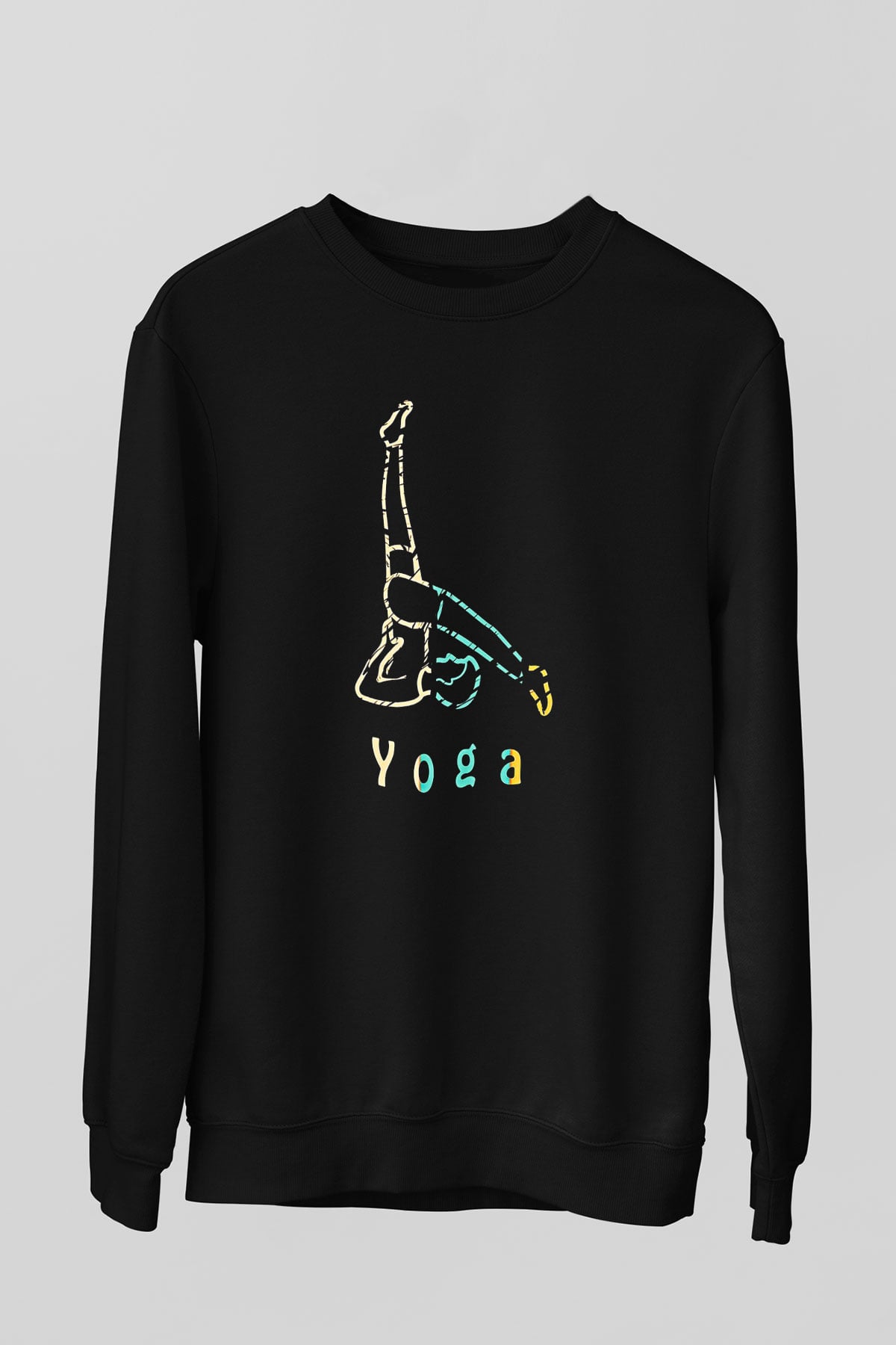 Yoga Baskılı Unisex Siyah Sweatshirt