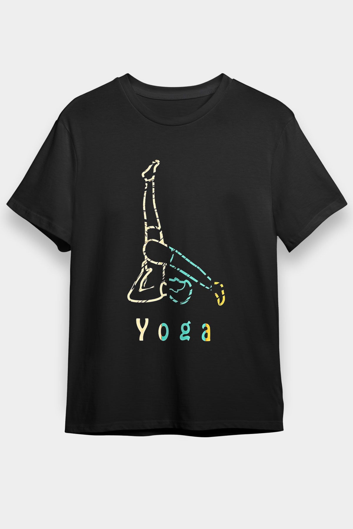Yoga Baskılı Unisex Siyah Tişört - Tshirt