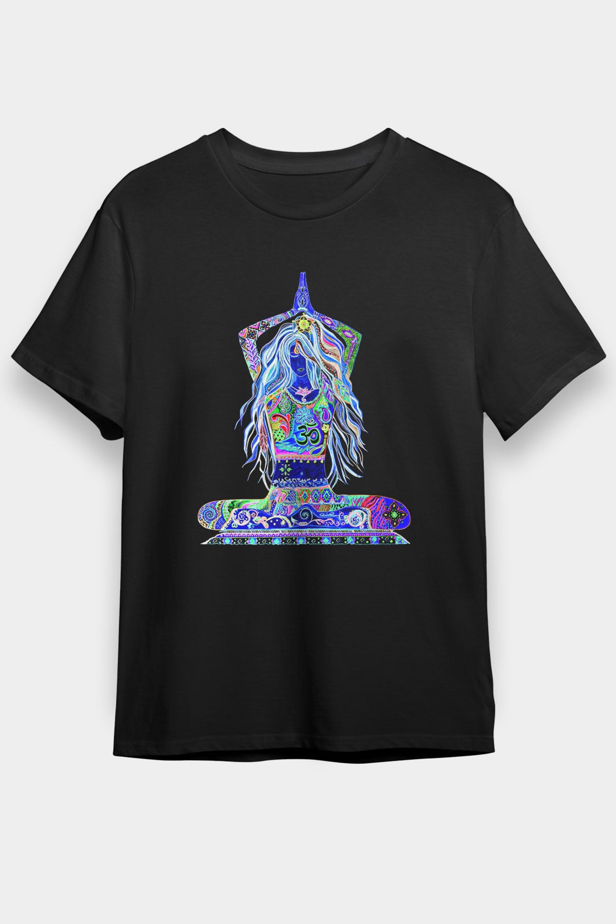 Yoga Baskılı Unisex Siyah Tişört - Tshirt