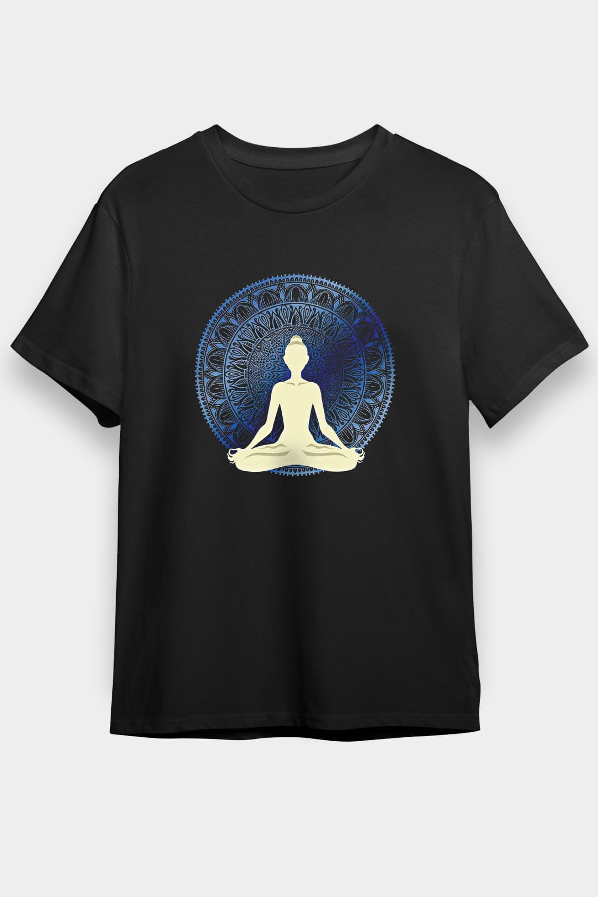 Yoga Baskılı Unisex Siyah Tişört - Tshirt