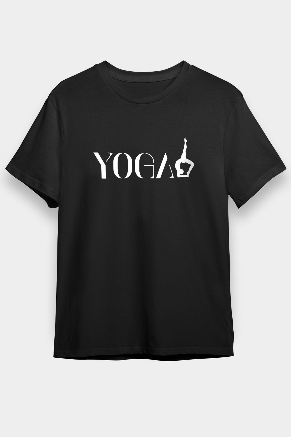 Yoga Baskılı Unisex Siyah Tişört - Tshirt