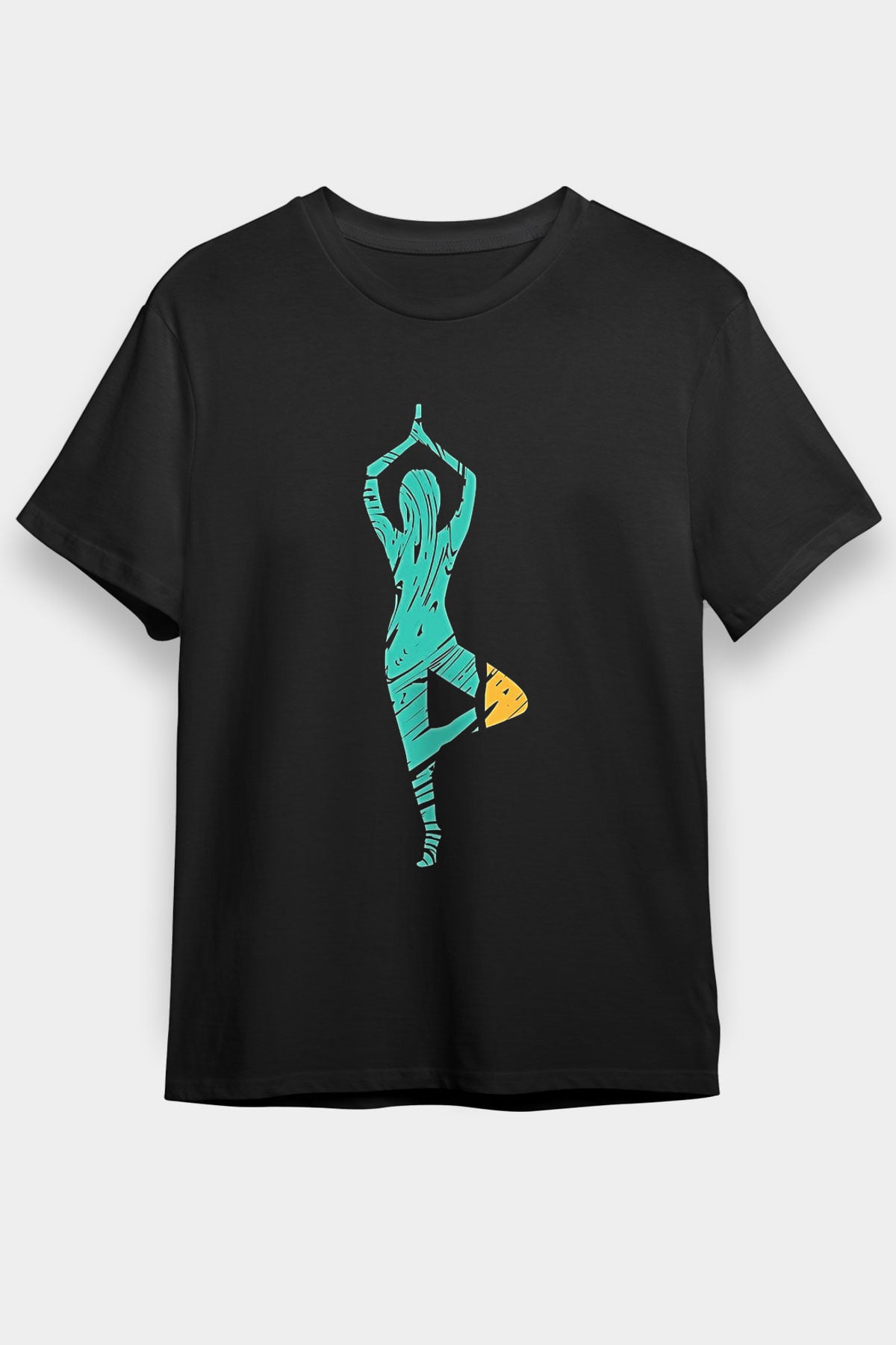 Yoga Baskılı Unisex Siyah Tişört - Tshirt