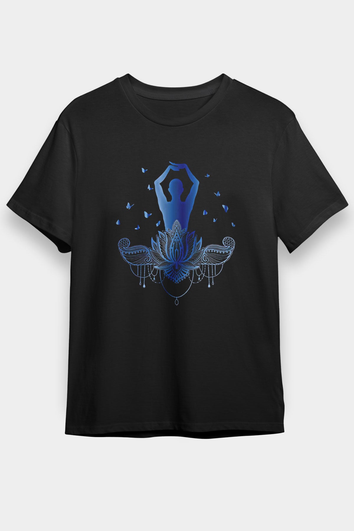 Yoga Baskılı Unisex Siyah Tişört - Tshirt