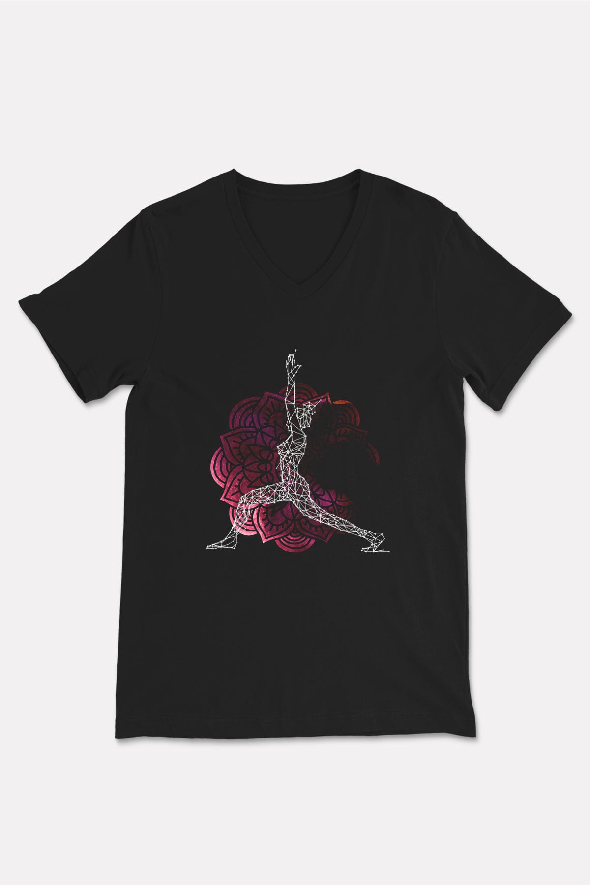 Yoga Baskılı Unisex Siyah V Yaka Tişört