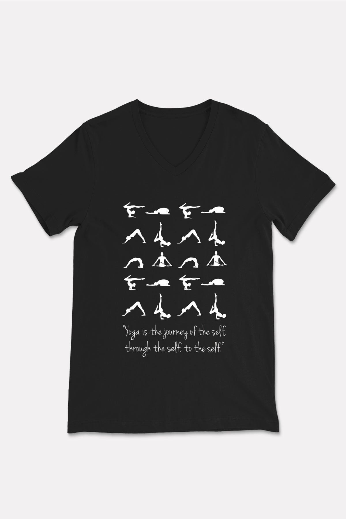 Yoga Baskılı Unisex Siyah V Yaka Tişört