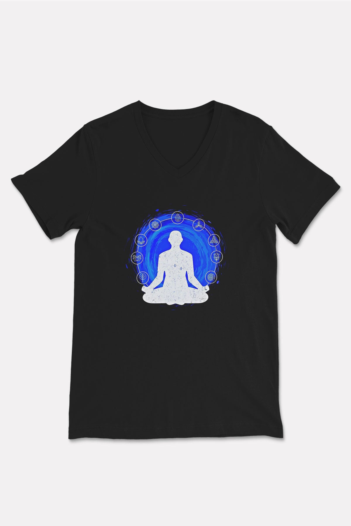 Yoga Baskılı Unisex Siyah V Yaka Tişört